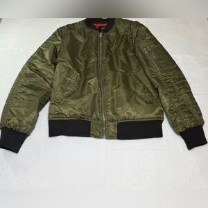 Men's Olive Green Bomber Jacket with Black Rib Trim